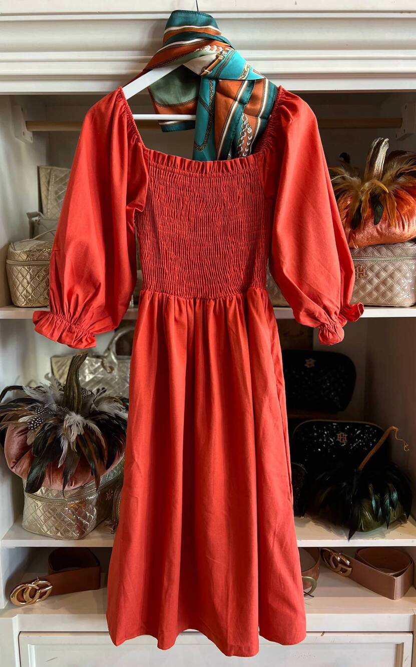 NEW SHE + SKY women's midi dress with pockets in rust